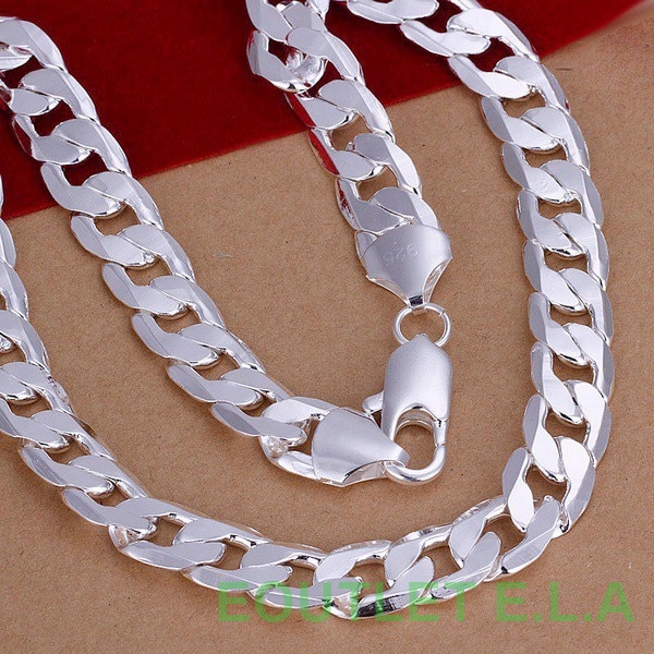 12mm WIDE CUBAN LINK SILVER NECKLACE-51cm